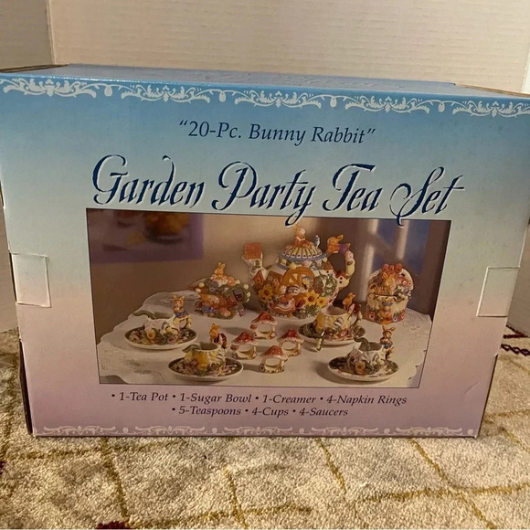 Tea Garden Party Set MINT-Vintage 1999 20piece Bunny Rabbit New In Open Box - Picture 1 of 6